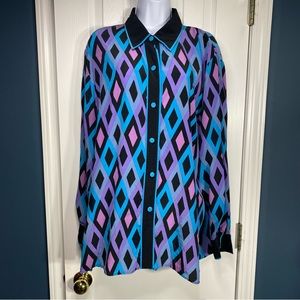 Bob Mackie Wearable Art 100% Silk Button Shirt Vintage 80s Geometric